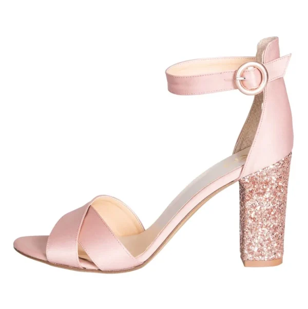 Sandali rosa cipria made in italy in raso seta e tacco glitter carne