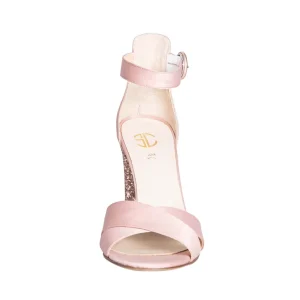 Sandali rosa cipria made in italy in raso seta e tacco glitter carne