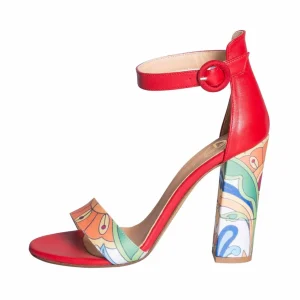 Sandali rossi con tacco alto 10 cm e decorazioni stile ceramiche