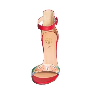 Sandali rossi con tacco alto 10 cm e decorazioni stile ceramiche