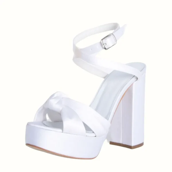Sandali sposa in raso con nodo e plateau