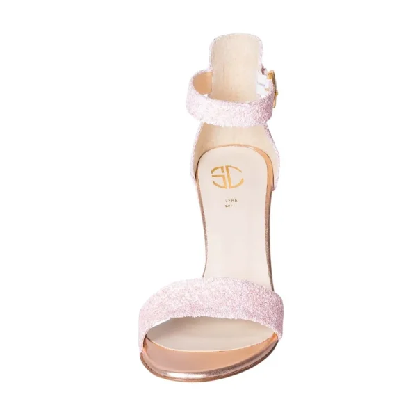 Sandali sposa rosa cipria glitter pastello made in italy tacco 9 cm