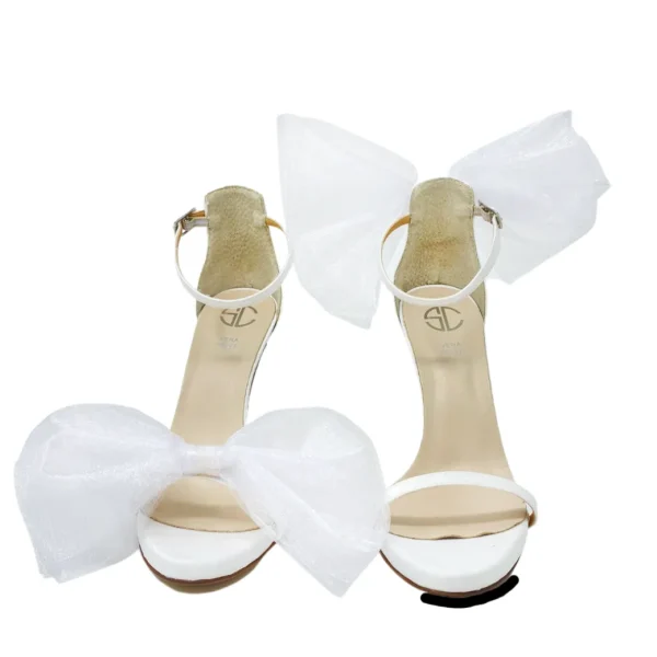 Sandali sposa tacco alto con fiocco in organza