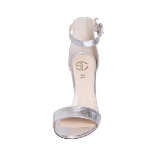 Sandali tacco a spillo 10 cm in laminato argento made in italy