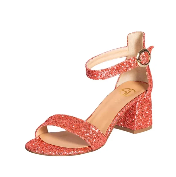 Sandali tacco basso in glitter corallo made in italy - StudioCreazioni
