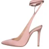 Scarpe a punta con lacci alla caviglia made in italy in raso fucsia