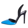 Scarpe a punta con tacco alto aperte made in italy blu e nero