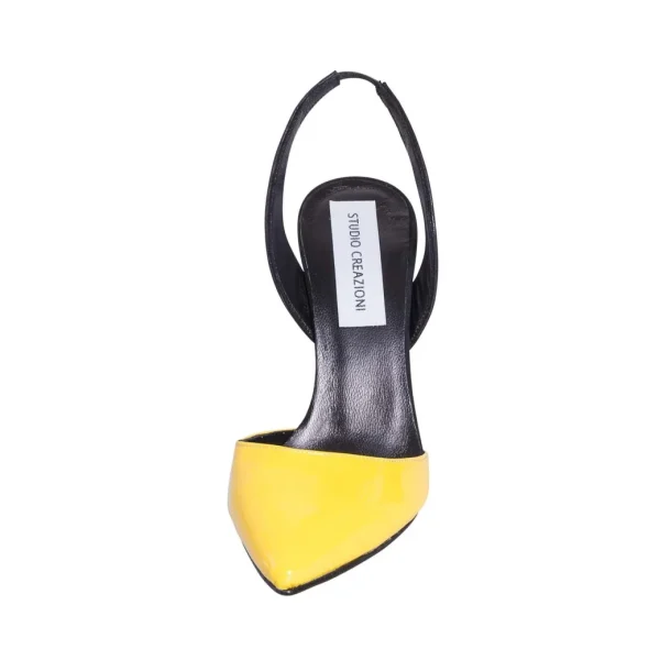 Scarpe a punta con tacco alto aperte made in italy giallo e nero