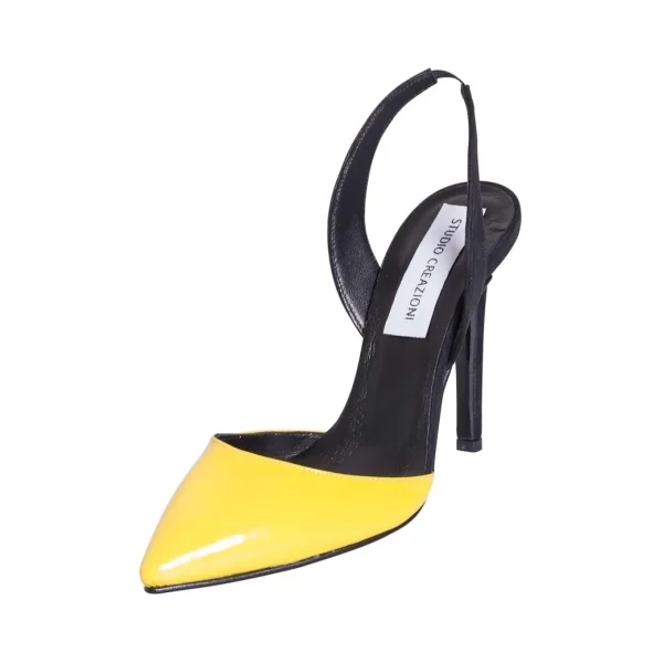 Scarpe a punta con tacco alto aperte made in italy giallo e nero