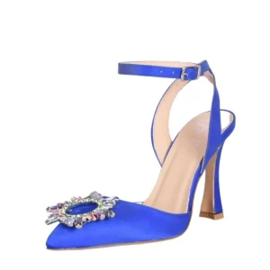 Scarpe a punta in raso glicine con accessorio di strass