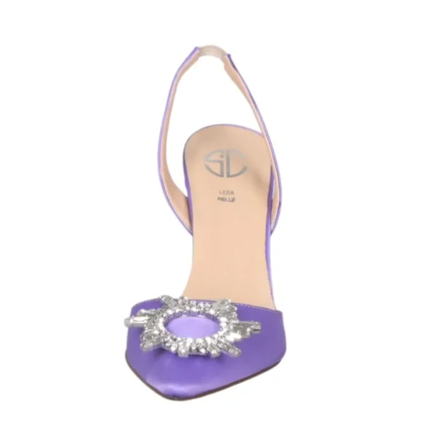 Scarpe a punta in raso glicine con accessorio di strass