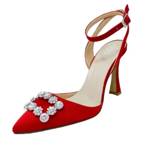 Scarpe a punta rosse con accessorio di strass