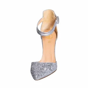 Scarpe argento brillantini in glitter made in italy con tacco 9 largo