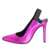 Scarpe col tacco a punta laminato fucsia con elastico al tallone
