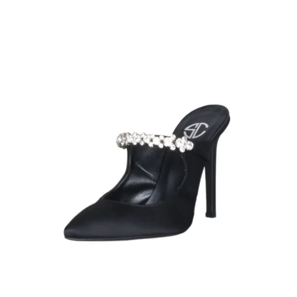 Scarpe col tacco nere made in italy con accessorio di strass