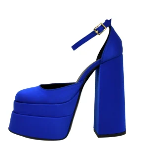 Scarpe con doppio plateau in raso bluette made in italy tacco 15