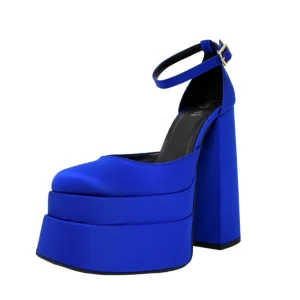 Scarpe con doppio plateau in raso bluette made in italy tacco 15