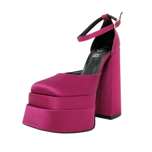 Scarpe con doppio plateau punta quadrata in raso
