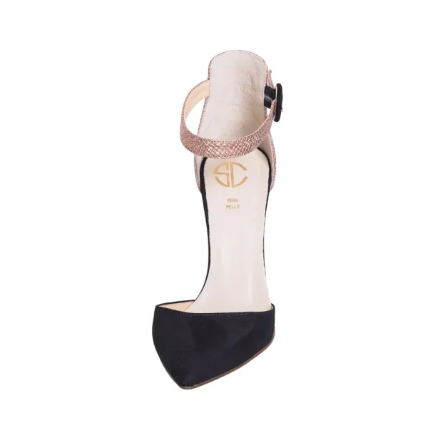 Scarpe con il tacco alto camoscio nero e carne made in italy 10cm