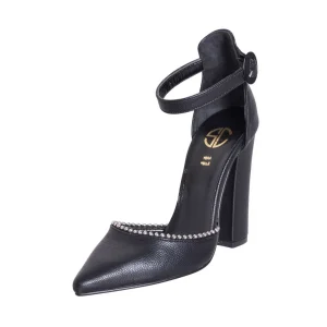 Scarpe con il tacco alto pelle nera a punta made in italy con borchie