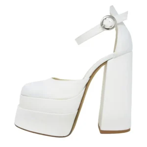 Scarpe da sposa con doppio plateau in raso made in italy tacco 15