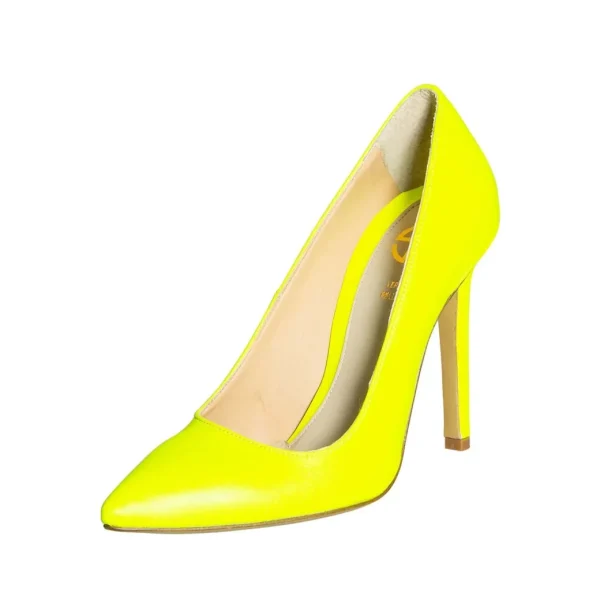 Scarpe fluorescenti gialle con tacco alto a spillo made in italy