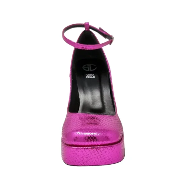 Scarpe punta quadrata laminato fucsia
