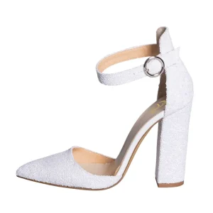 Scarpe sposa tacco largo in glitter bianco a punta - Studio Creazioni