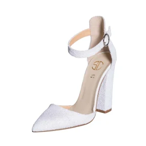 Scarpe sposa tacco largo in glitter bianco a punta - Studio Creazioni