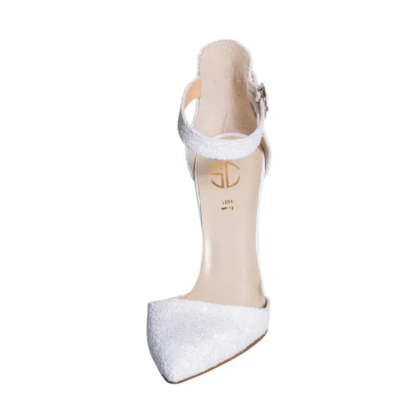 Scarpe sposa tacco largo in glitter bianco a punta - Studio Creazioni
