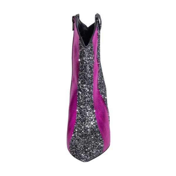 Stivaletti con tacco a punta made in italy laminato fuxia e glitter