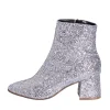 Stivaletti con tacco basso 5cm in glitter argento made in italy