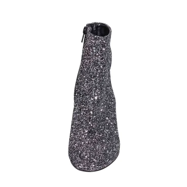 Stivaletti con tacco basso 5cm in glitter nero e grigio made in italy