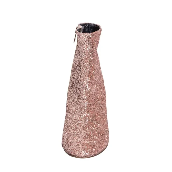 Stivaletti con tacco basso 5cm in glitter carne made in italy