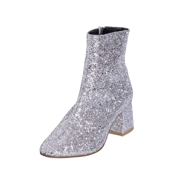Stivaletti con tacco basso 5cm in glitter argento made in italy