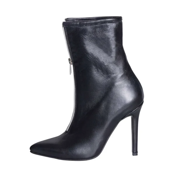 Stivaletti da donna con zip in vera pelle nero made in italy