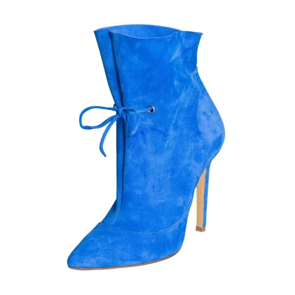 Stivaletti da donna made in italy in vera pelle camoscio bluette