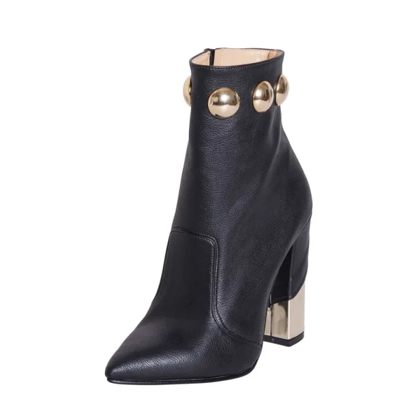 Stivaletti donna a punta con tacco alto 10 cm made in italy pelle nero