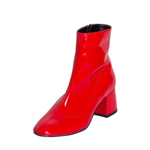 Stivaletti donna vernice rosso tacco basso made in italy primavera