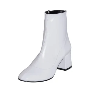 Stivaletti donna vernice bianca tacco basso made in italy primavera