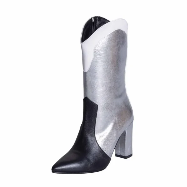 Stivali a punta con tacco alto largo 9 cm made in italy stile texano