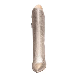 Stivali alti a punta con tacco 10cm laminati oro - Studio Creazioni