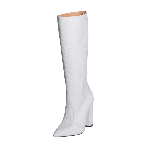 Stivali bianchi con tacco alto in coccodrillo eco made in italy