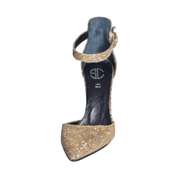 Tacchi a punta platino in glitter made in italy - Studio Creazioni