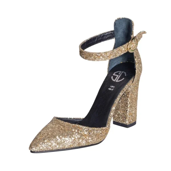Tacchi a punta platino in glitter made in italy - Studio Creazioni