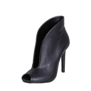 Tronchetti open toe tacco alto 10 cm made in italy eco pelle nero